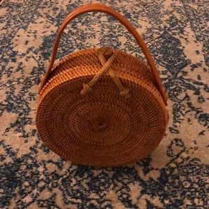 Woven rattan purse w/ gorgeous red & pink lining
